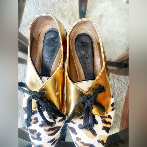 Marni Gold & Leopard Print Oxfords  🌟🐆 - Picture 2 of 9